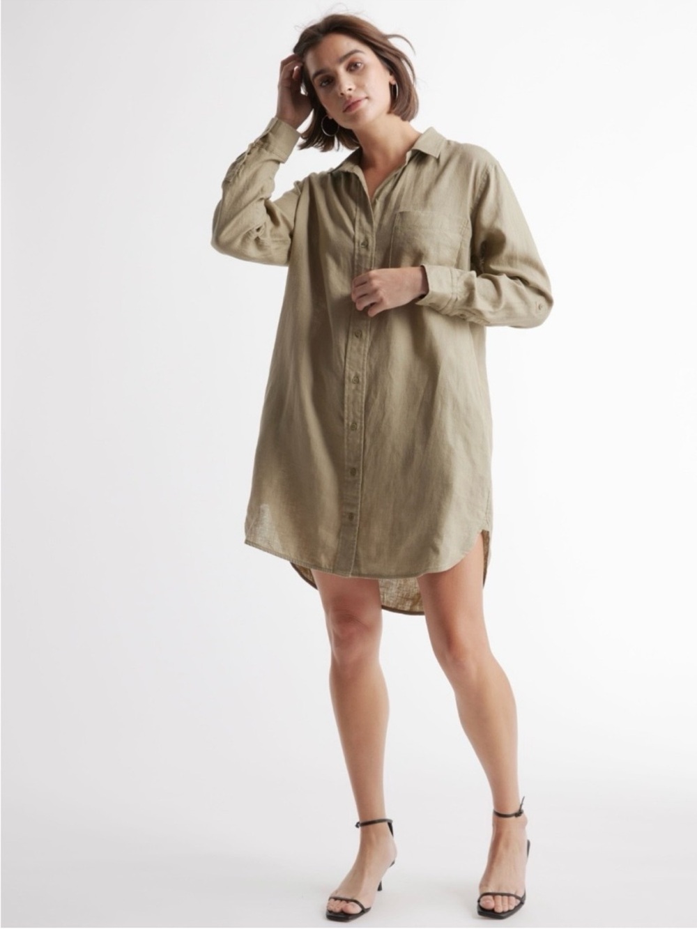 Zara Shirt Dress Tunic Linen Brown